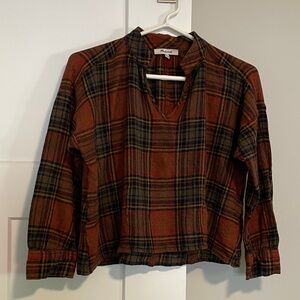 Madewell Plaid Blouse - Rust and Black